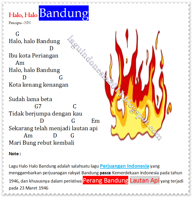 Chord Guitar Lagu Perjuangan Halo Halo Bandung