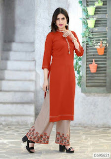 Delicate 14kg Rayon Embroidered Kurti and Palazzo Sets