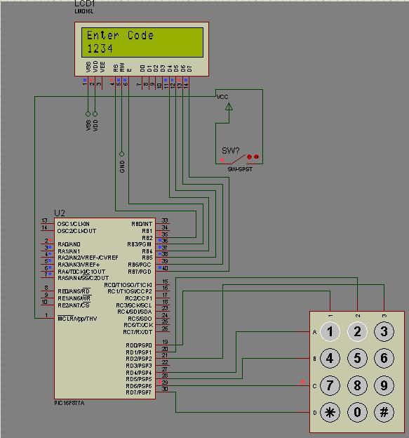 PIC 16F877A Microcontroller Based Electronic Lock 16x2LCD 4x3 Keypad