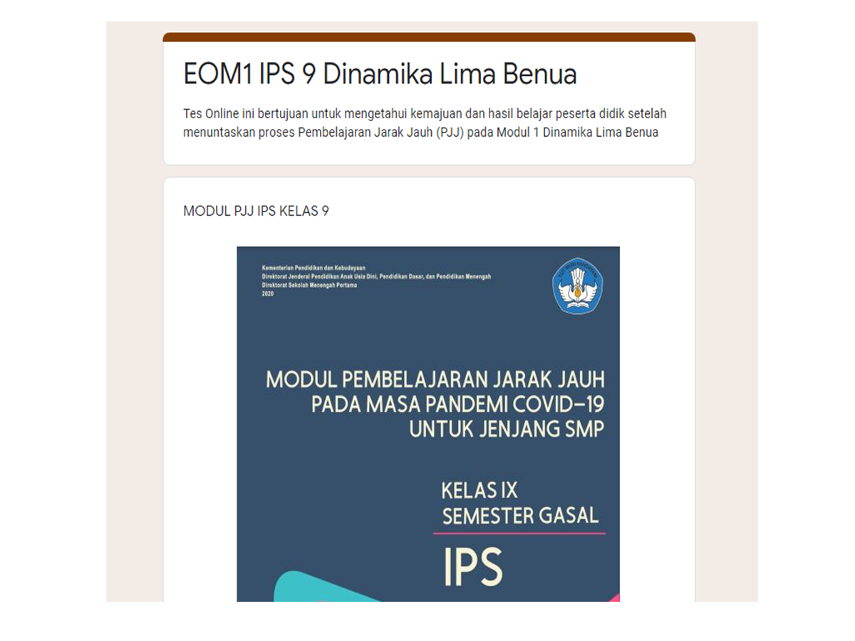 Evaluasi Online Modul1 (EOM1) IPS 9 Dinamika Lima Benua