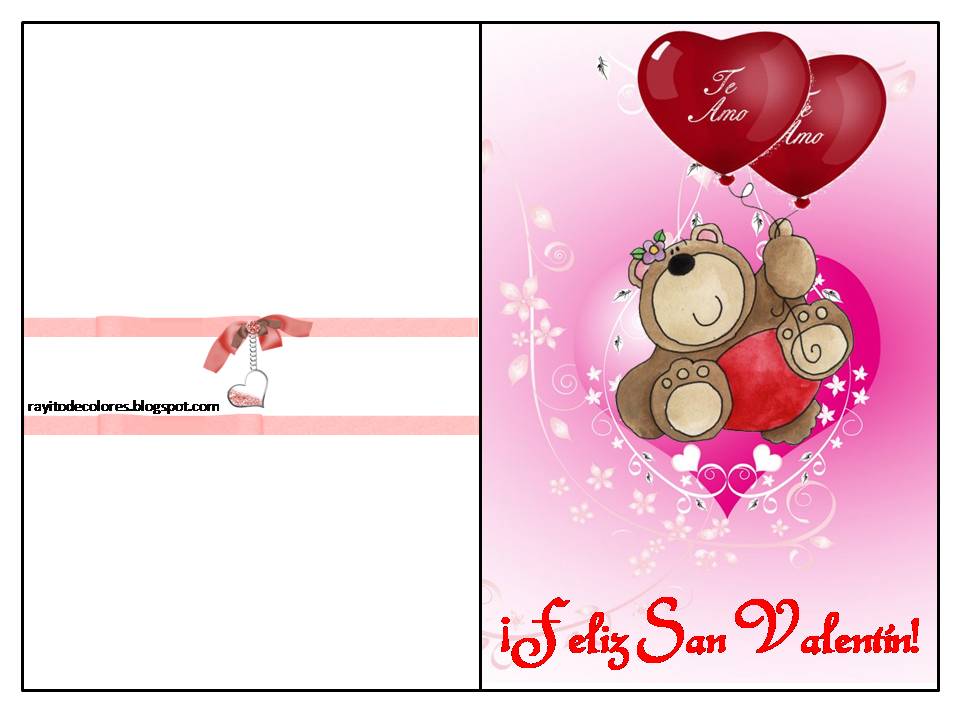 Tarjeta de San Valentín de oso con globos corazones