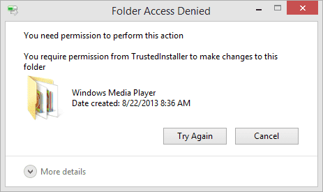 إصلاح مشكلة رفض الوصول إلى المجلد المطلوب Destination Folder Access Denied على الويندوز 10/8/7