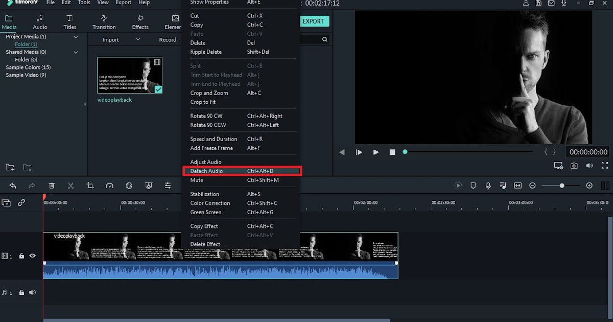 Cara Membuat Efek Suara Bergema di Filmora Pada Tools Detach Audio