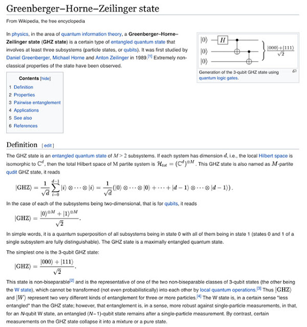 GHZ 3-qubit entangled quantum state (Source: Wikipedia)