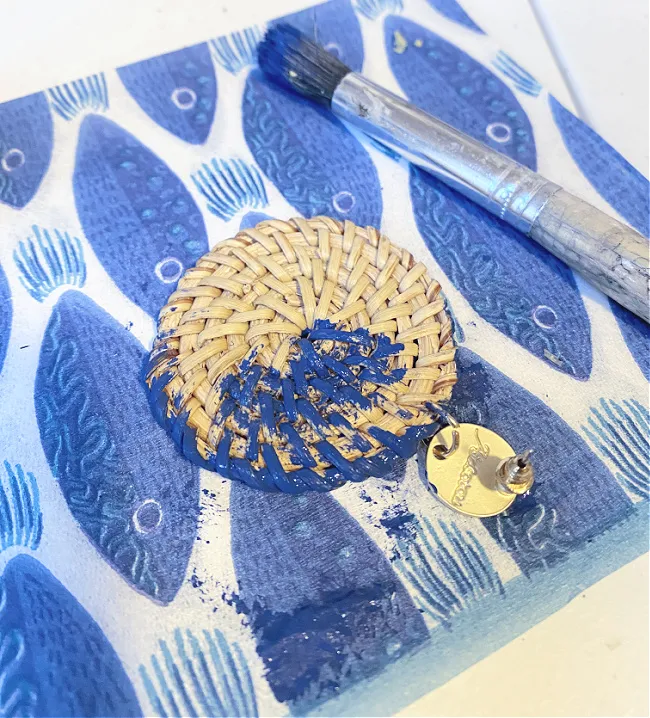 painting rattan earrings blue