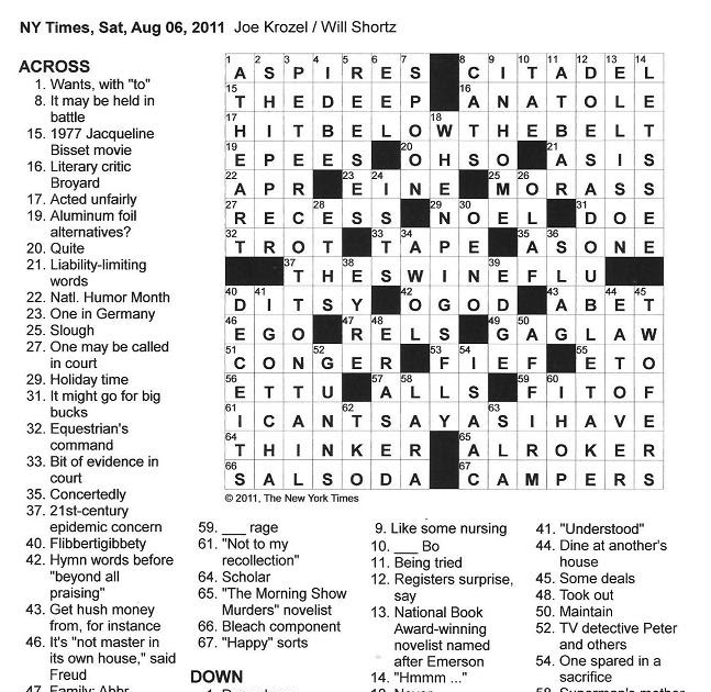 The New York Times Crossword in Gothic 08.06.11 — Never!