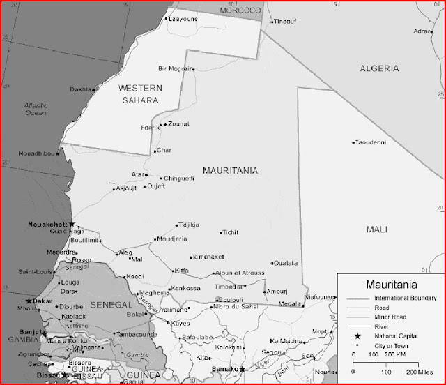 image: Black and white Mauritania Map