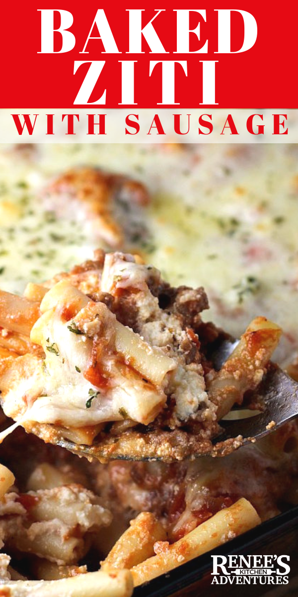 Baked Ziti with Sausage pin for Pinterest