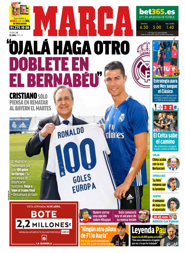 Cristiano, Marca: "Ojalá haga otro doblete en el Bernabéu"