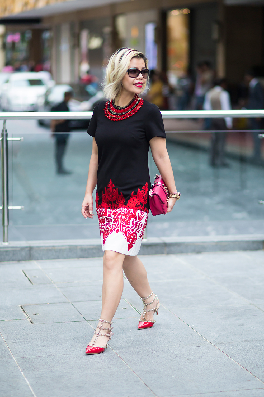 Fashion Blogger- CrystalPhuong- Fewmoda dress, Valentino rockstud heels and handbag