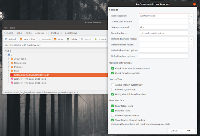 Rclone Browser 1.6.0 settings