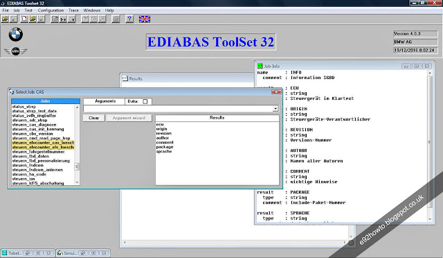 BMW EDIABAS ToolSet 12 Select Job CAS window
