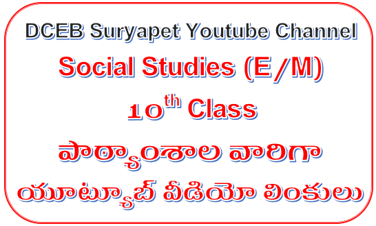 SSC(10th Class) Social Studies Subject English Medium Lesson wise and Topic wise Youtube Video Links at one page - DCEB Suryapet Youtube Channel