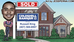 Coldwell Banker Sold Sign with Agent Caricature