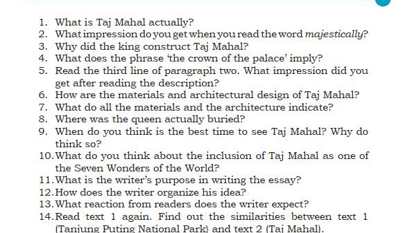 Kunci Jawaban Soal Bahasa Inggris Chapter 4 Task 2 Halaman 59 (Taj Mahal)