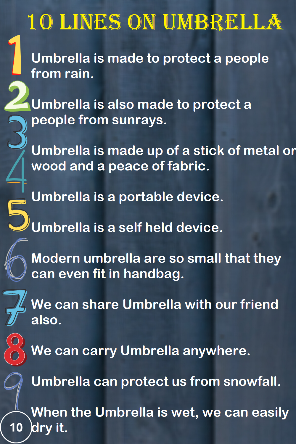 umbrella essay for class 1