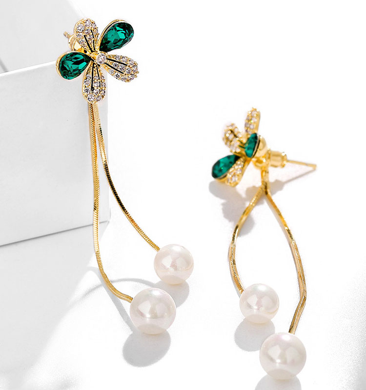 多造型綠金小花鋯石耳環