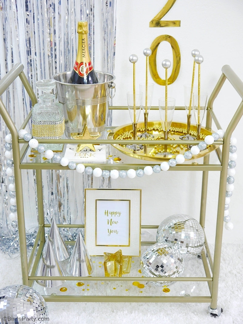 DIY New Year's Eve Bar Cart Decor + FREE Printables Party Ideas