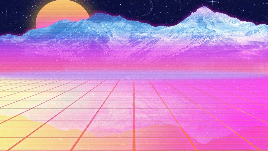 #8.2835, Moon, Outrun, Vaporwave, Synthwave, Digital Art, 4K Wallpaper