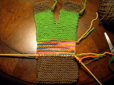 Cut head yarn. Join sweater yarn. K sweater section as written.