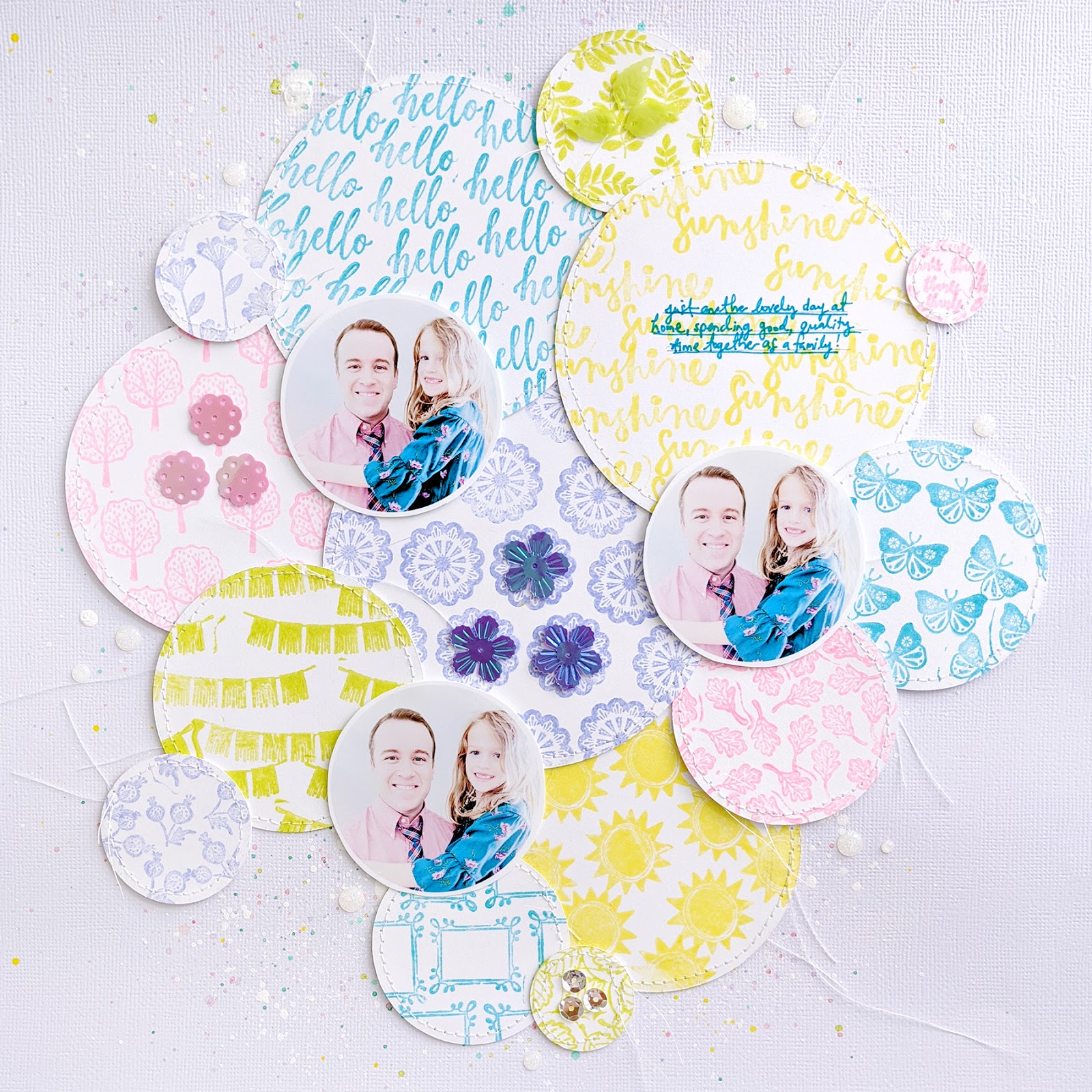 Hello Sunshine Layout with New JoAnn Stamps Paige Taylor Evans