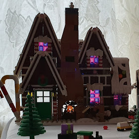 LEGO Gingerbread House with light through windows
