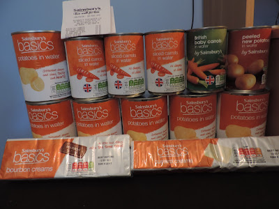 sainsburys basics tinned potatoes carrots for food bank