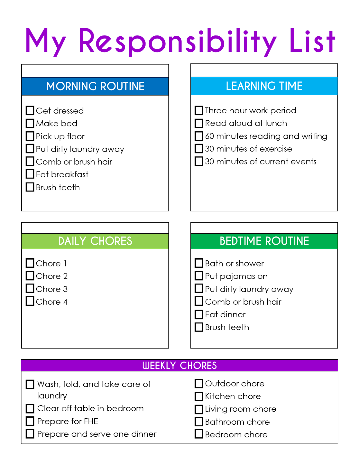 Daily Responsibilities Chart