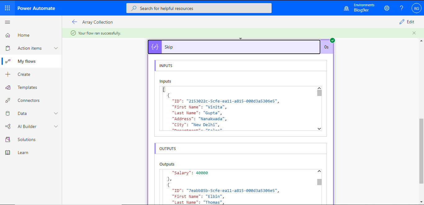 Array functions in Microsoft Flow.