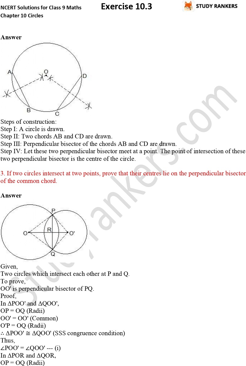 NCERT Solutions for Class 9 Maths Chapter 10 Circles Exercise 10.3 Part 2
