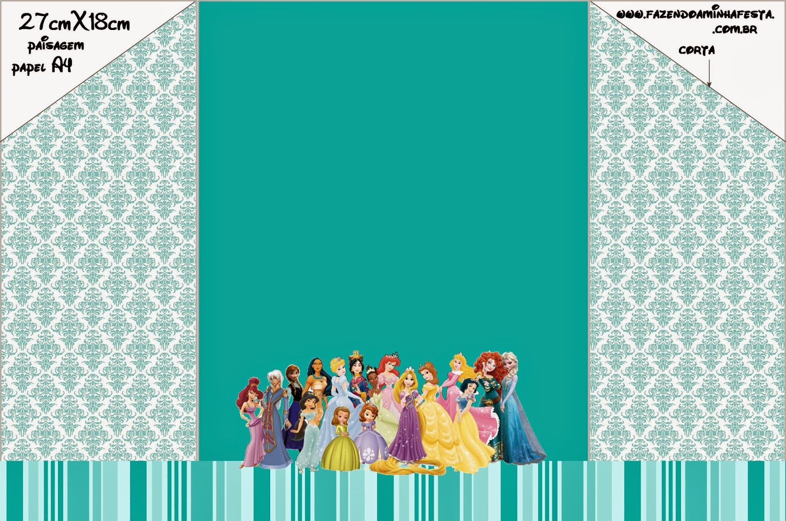 Princesas Disney: Invitaciones para Imprimir Gratis. Sobre para invitación. Corta las esquinas superiores y dobla hacia adentro los laterales.