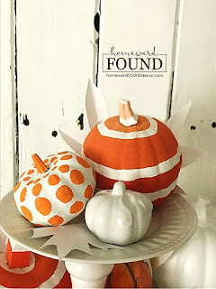 fall, fall decorating, fall home decor, tiered tray, tiered tray decor, styling a tiered tray, pumpkins, pumpkin decor, decorating with pumpkins, painted pumpkins, paper pumpkins, ceramic pumpkins, fall leaves, paper leaves, color, colorful home decor, diy, diy home decor, diy projects, use what you have decorating, tabletop decor, kitchen island decor, home decor diy