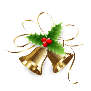 Clipart image of gold Christmas bells with holly