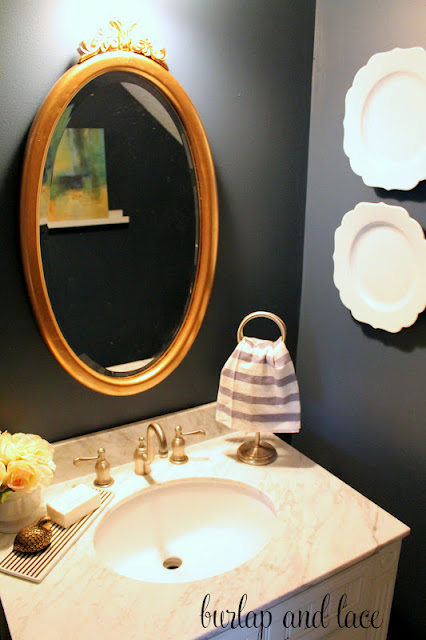 navy and gold bathroom