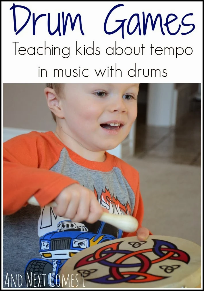 Drum games for kids - a great way to teach kids about tempo in music and get them moving from And Next Comes L