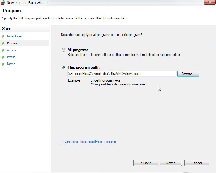 Windows Firewall Inbound Rules อนุญาตให้โปรแกรมเข้ามาใช้เครื่อง