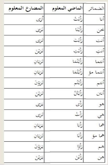 Tashrif Lughowi Istilahi Untuk Fi Il ر أ ى Ra Aa