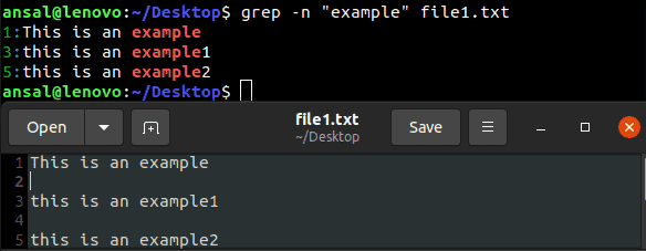 grep command in linux to print line number