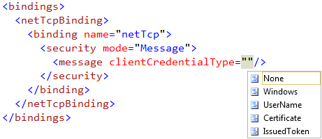 configure message clientcredentialtype in wcf