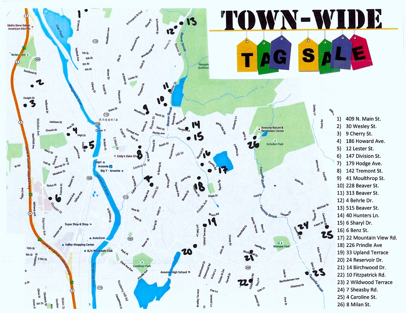 The Valley Voice Map for Ansonia's tag sale shared