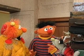 The Dinger ding 14 times. Benny appears carrying 14 suitcases on his back and gets angry at Ernie for this. Sesame Street 123 Count with Me