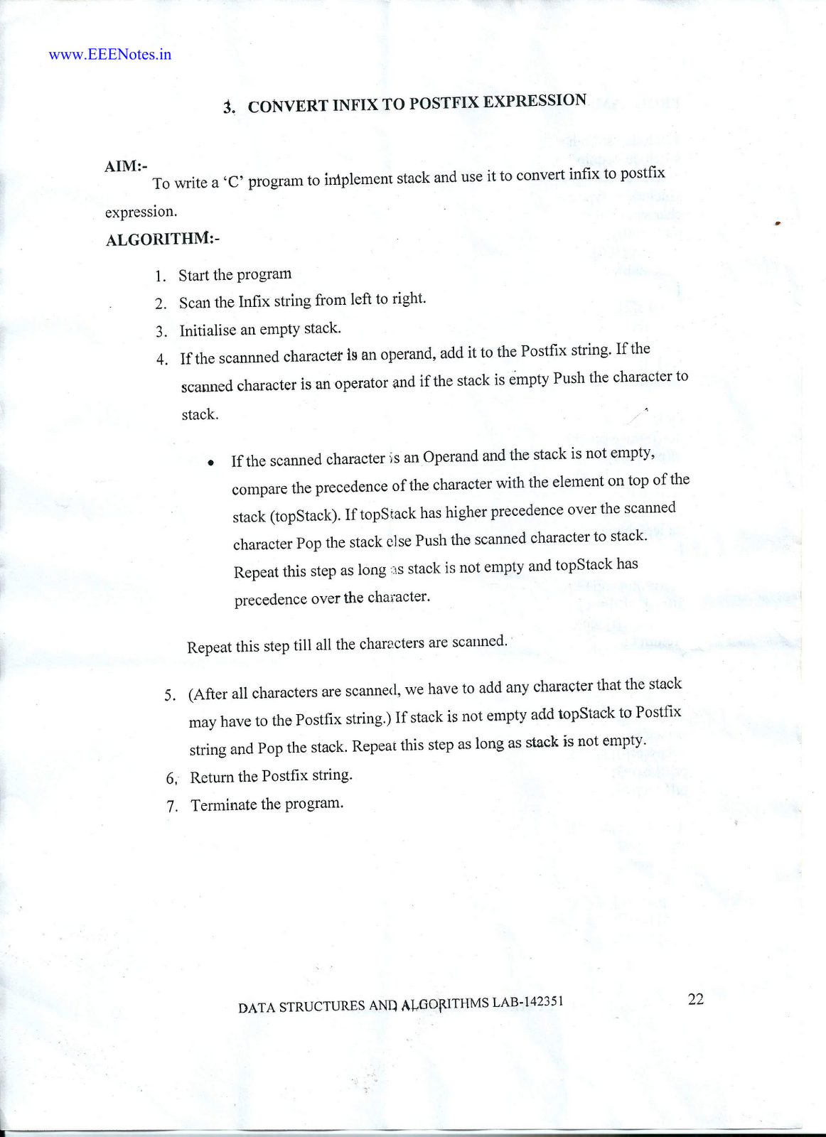 Data Structure and Algorithm Lab Manual - Experiment 3 - Infix to Postfix Converter