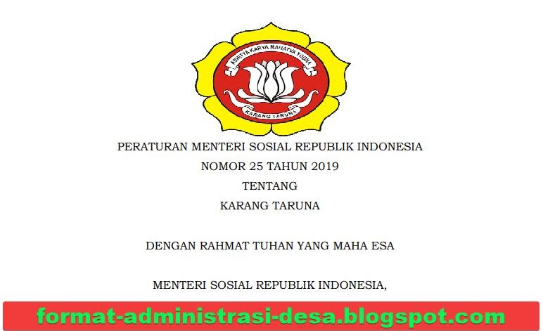 Permensos 25 Tahun 2019 Tentang Karang Taruna Pdf Download Format Administrasi Desa