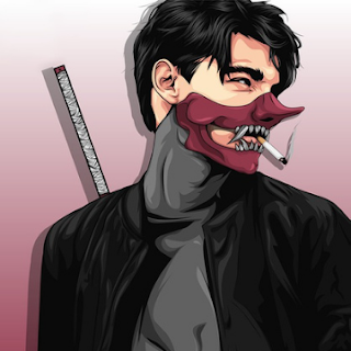 cool guy with half ghost face smoking pfp