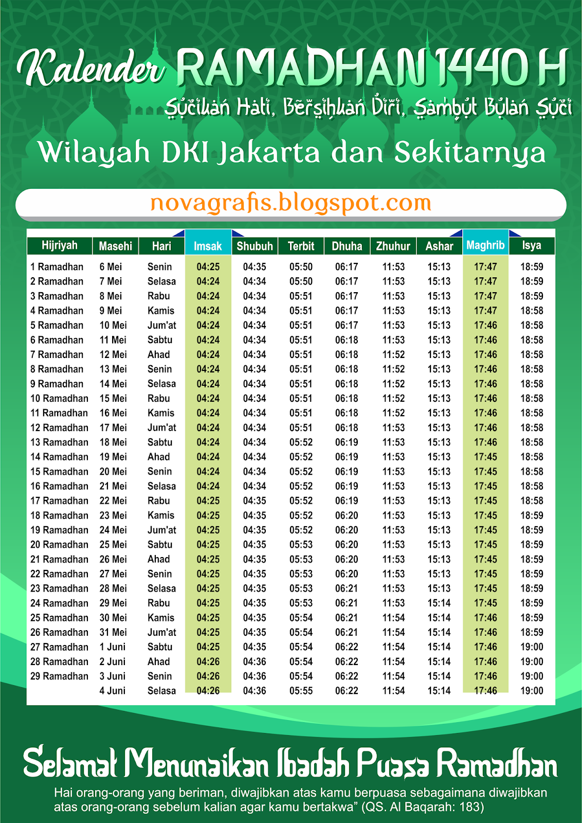 Jadwal Imsakiyah Wilayah Jakarta - Nova Grafis