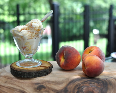 Rustic Peach Ice Cream, a no-cook master recipe for all different fruits @ KitchenParade.com, rich, creamy, totally fruity with a little tang from Greek yogurt. Recipe, tips, nutrition & Weight Watchers points.