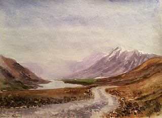 water colour painting of a landscape from Spiti by Manju Panchal
