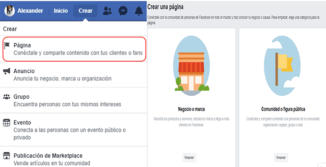 Crear categoria en pagina de facebook