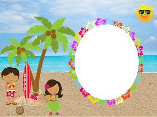 Para hacer invitaciones, tarjetas, marcos de fotos o etiquetas, para imprimir gratis de Fiesta Hawaiana de Chicas.