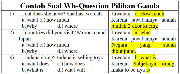 Contoh Soal Wh Question Question Word Pilihan Ganda Dan Jawabannya Khoiri Com